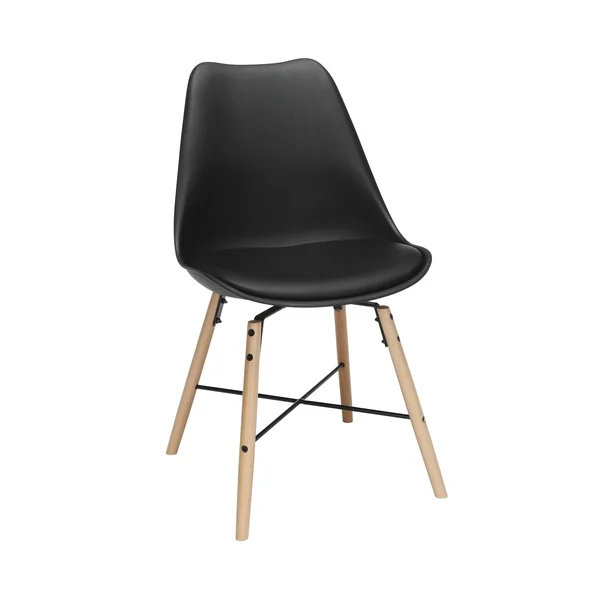 Ofm Mid Century Modern 4 Plastic Molded Dining Chairs - Vinyl CUSHION, Wood Legs, Black