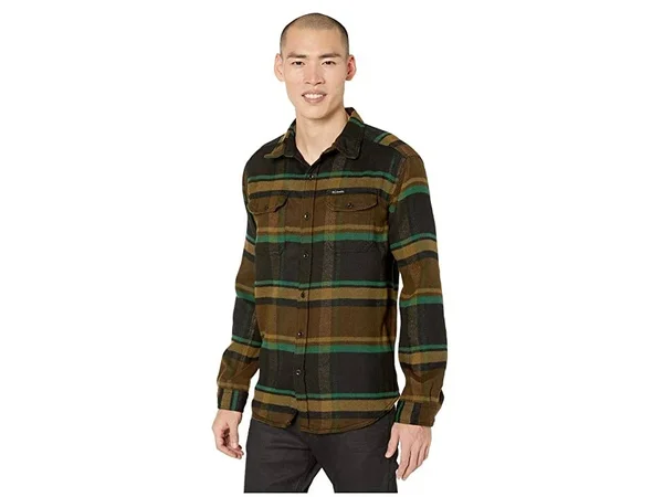 Columbia Men's Deschutes River Heavyweight Flannel - Olive Green Oversized CHECK, Medium