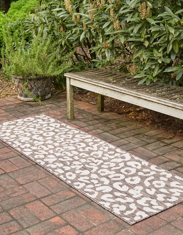 Outdoor Safari 10 ft Runner Brown Area Rug Indoor Outdoor Rug