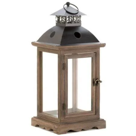 Large Rustic Wood Lantern, The Stately Design of This Candle Lantern Will Dress Up Your Home, Indoors or Out. Use The Front Latc