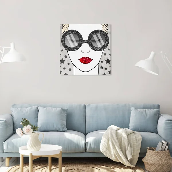 Oliver Gal 'Sequins Shades and Stars' Fashion and Glam Wall Art Canvas Print Accessories - White - Red - 24 x 24