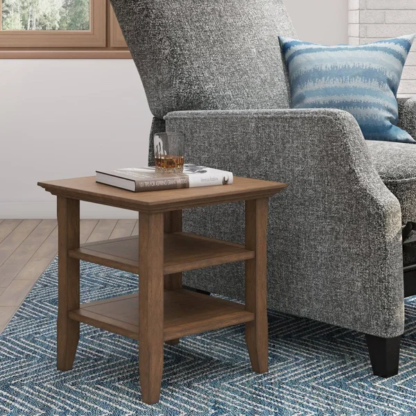 Wyndenhall Normandy Solid Wood 19 inch Wide Square Rustic End Table - 19 inch Wide - Rustic Natural Aged Brown