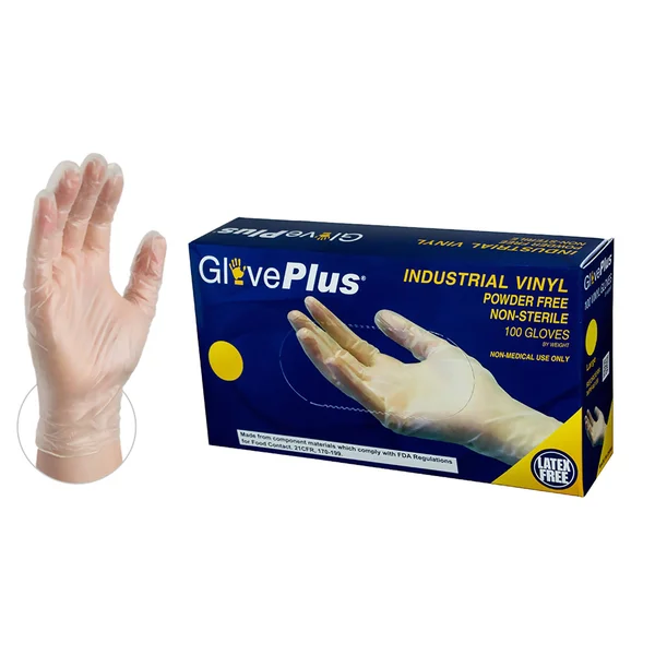 GlovePlus Clear Vinyl Industrial Latex Free Disposable Gloves (Case of 1000)