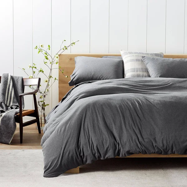 Coyuchi Organic Jersey Sheet Set - Charcoal Heather, Full