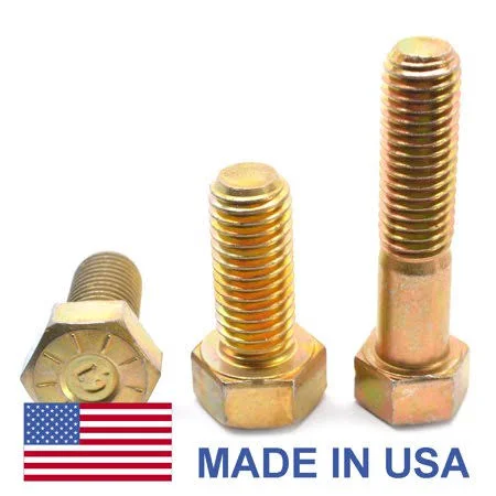 3/4 inch-16 x 5 inch (PT) Fine Thread Grade 9 Hex Cap Screw (Bolt) L9 - USA Alloy Steel Yellow Zinc Plated Pk 20