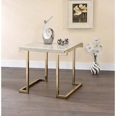 Everly Quinn Lavenia Marble Top Metal Base End Table