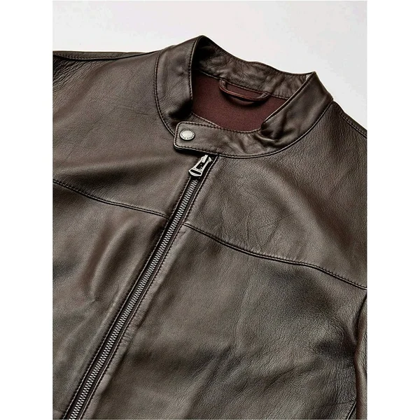Cole Haan Men's Leather Moto Jacket - Dark Brown