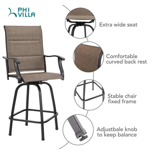 Phi Villa 5-Piece All-Weather Swivel Outdoor Dining (Padded) Sets with Bar Table - Brown