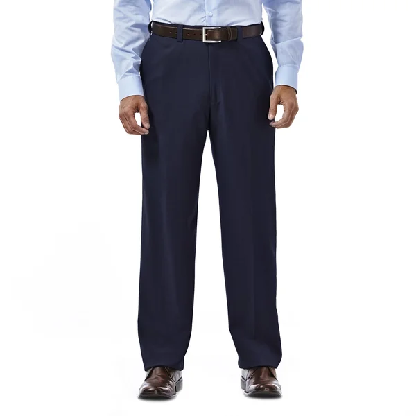 Haggar Men's Eclo Stria Classic Fit Flat Front Hidden Expandable Dress Pants - Blue