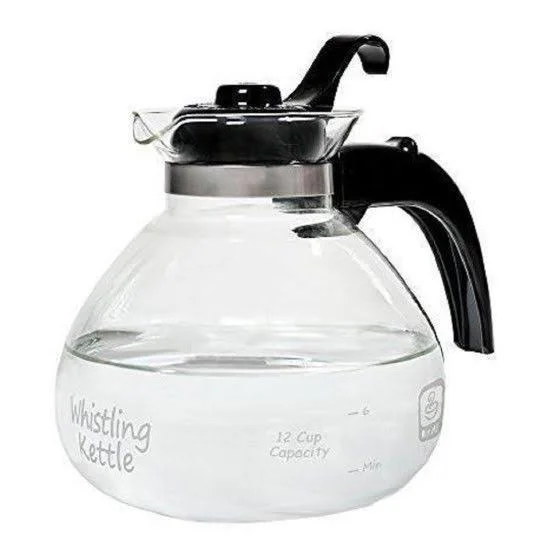 Medelco 12-Cup Glass Stovetop Whistling Kettle, New