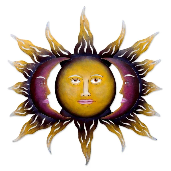 NOVICA Handmade Sun and Moon Steel Wall D閏or