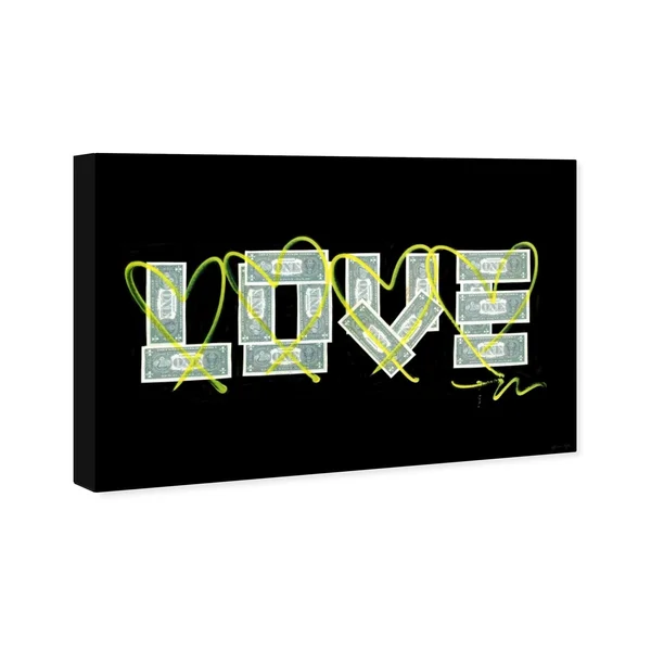 Oliver Gal 'Dollar Love' Typography and Quotes Wall Art Canvas Print - Green, Black (24 x 16)
