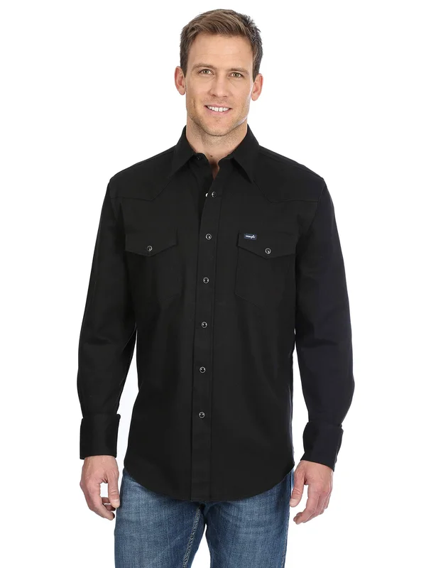 Wrangler, Black Advanced Comfort L/S Shirt, M-Tall, Black