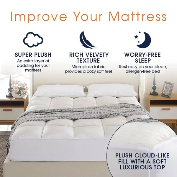 Cheer Collection Microplush Luxurious Alternative Down Mattress Pad - Topper and Protector (White - Twin)