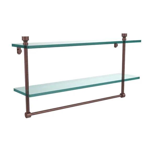 Allied Brass Foxtrot Collection Two Tiered Glass Shelf with Integrated Towel Bar - Antique Copper - 22 inch