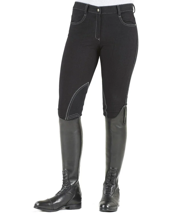 Ovation Ladies Euro Melange Zip Front Knee Patch Breeches - Black