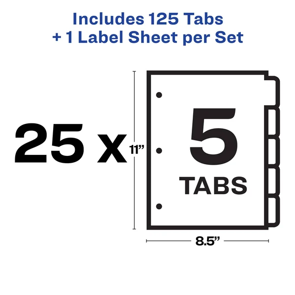 Avery Print & Apply Clear Label Dividers, Index Maker Easy Apply Printable Label Strip, 5 Multicolor Tabs, 25 Sets (11423)