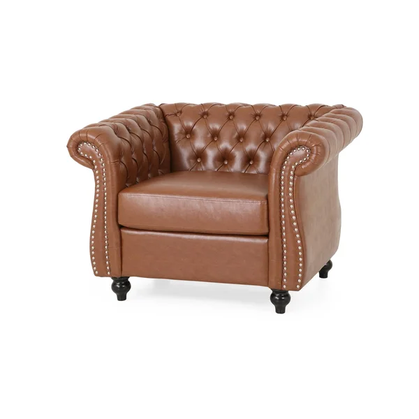 Christopher Knight Home Lucine Traditional Chesterfield Club Chair - Cognac Brown, Dark Brown