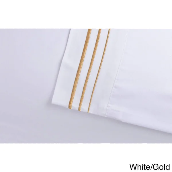Superior Wrinkle Resistant Embroidered 6 Piece Microfiber Sheet Set - California King - White/Gold
