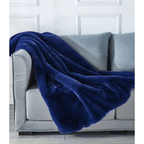 Amazing Rugs RSTNB5060 50 x 60 in. Cassilda Luxury Chinchilla Faux Fur Throw Blanket Navy Blue