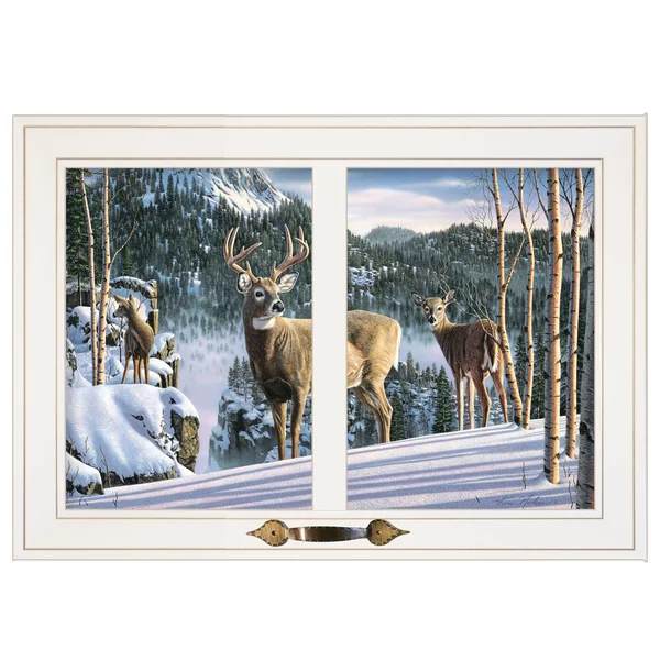 Morning View Deer by Kim Norlien, Ready to Hang Framed Print, White Window-Style Frame