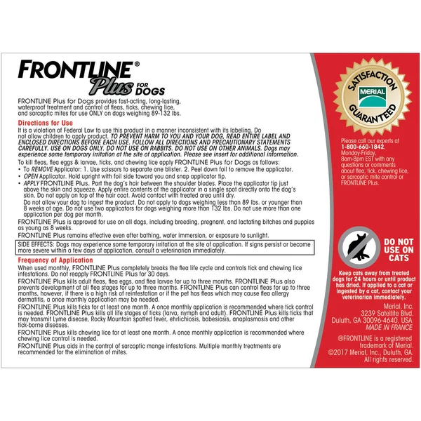 Frontline Plus Flea and Tick Treatment for Dogs 8 Doses