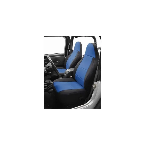 Coverking Jeep Neoprene Seat Covers in Black/Blue - Front with Embroidered Jeep Logo - SPC149L