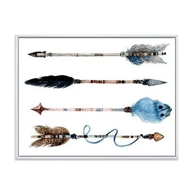 Ethnic Feathers and Flowers on Native Arrows IV - Painting on Canvas East Urban Home Format: White Floater Frame, Size: 12x22 H