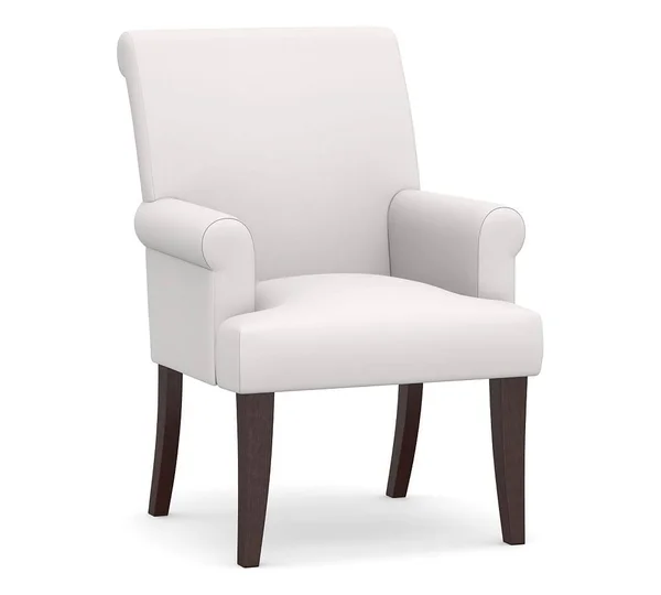 PB Comfort Dining Roll Arm Upholstered Armchair - Twill White - Upholstered Dining Chairs
