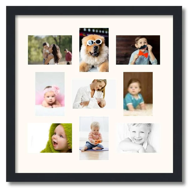 Collage Picture Frame, Satin Black Frame with 9 openings for 4x6 Photos with White Mat. D3926IG540, ArtToFrames