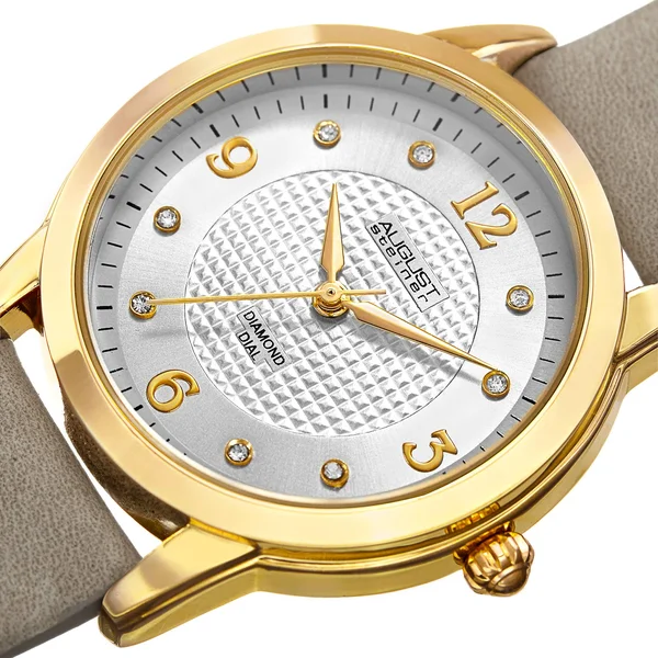 August Steiner Women's Quartz Diamond Accented Leather Strap Watch