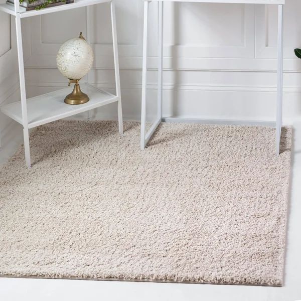 Soft Solid Shag Oatmeal Beige 5 ft Square Area Rug