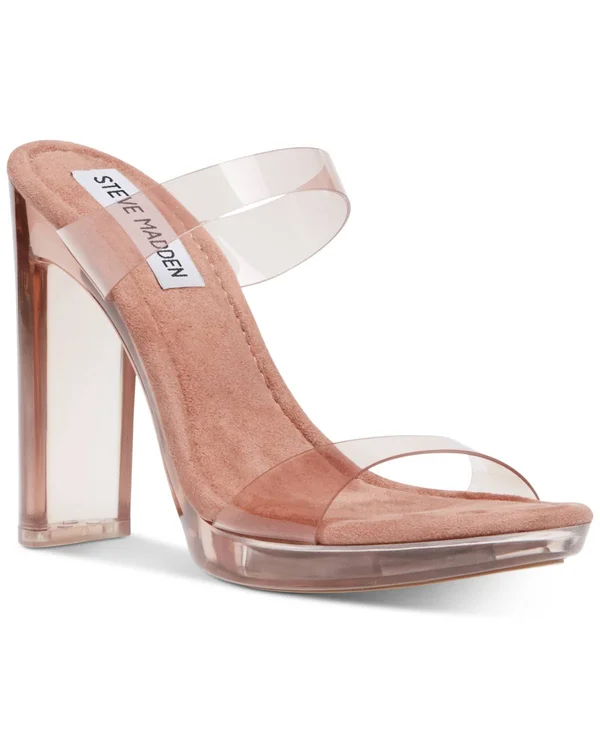 Steve Madden Glassy Clear Block Heel Dress Sandals - 8.5M
