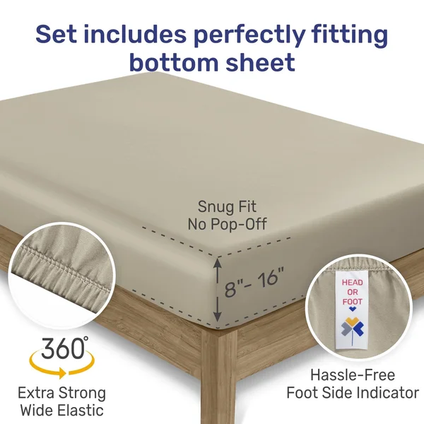 California Design den Luxe Smooth Sateen Solid Sheet Set Queen, Gold, Sheet Set - 100% Sateen Cotton - 600 Thread Count