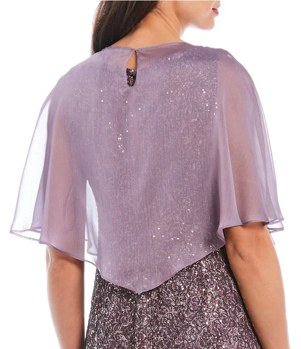 Ignite Evenings Sequin Lace Chiffon Cape Dress
