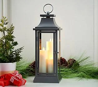 Luminara 16x22 Heritage Tri-Candle in/ Outdoor Lantern, Pewter
