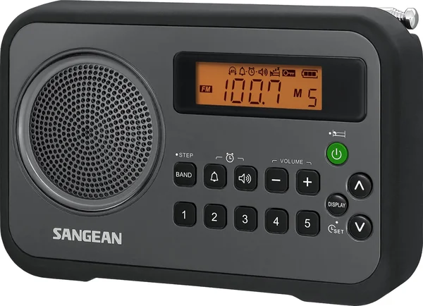 Sangean PR-D18BK AM/FM/Clock Portable Digital Radio with Protective Bumper Black