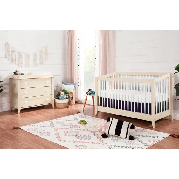 Babyletto Sprout 4-in-1 Convertible Crib with Toddler Bed Conversion Kit - Washed Natural - White