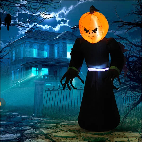 HOMCOM 7ft Tall Inflatable Halloween Pumpkin Reaper Light Up Yard Decoration with LED Lights and Fan