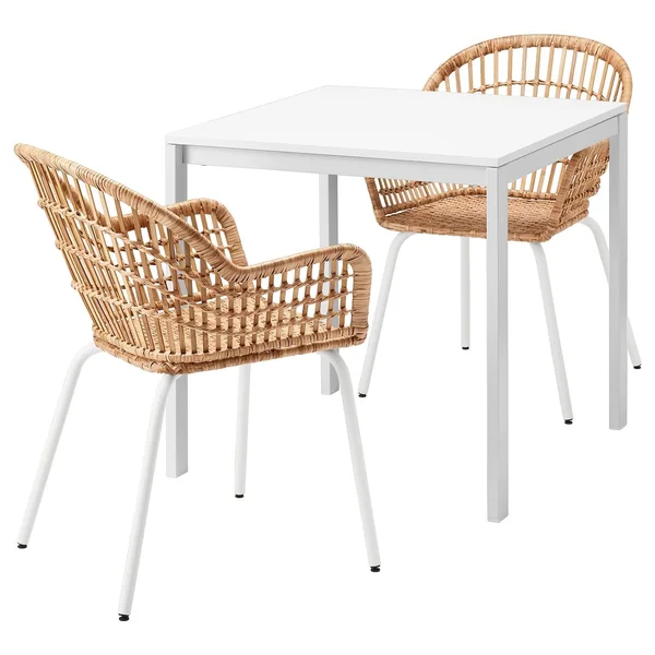 IKEA - MELLTORP, NILSOVE Table and 2 Chairs, White rattan/white, 29 1/2x29 1/2