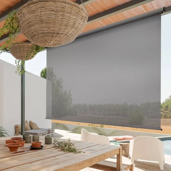 Keystone Fabrics UP77.68.55 72 x 96 in. Regal Cordless Outdoor Sun Shade with Hand Crank - Hazelnut
