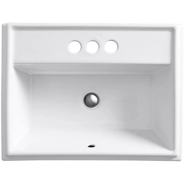 Kohler 2991-4-96 Tresham Rectangular Drop-in Bathroom Sink with 4x22 Centerset Faucet Holes - Biscuit