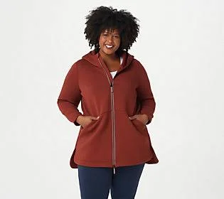 zuda Zip-Front Hooded Scuba Jacket, Size 3X, Brick Red