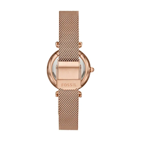 Fossil Women's Carlie Mini Rose Gold-Tone Stainless Steel Mesh Bracelet Watch Box Set 28mm - Rosegold