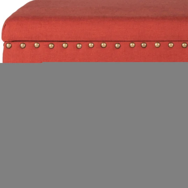 Fabric Upholstered Wooden Storage Bench with Nail Head TRIM - Large, Orange and Brown