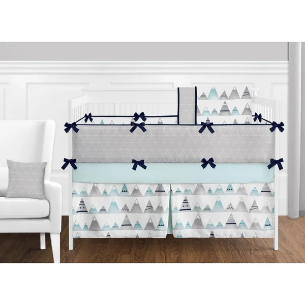 Sweet Jojo Designs Grey and Aqua Mountains 9 Piece Crib Bedding Set