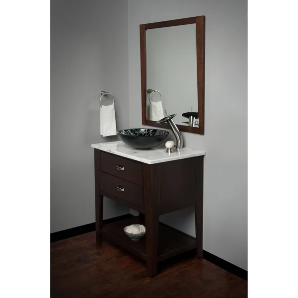 Novatto Tartaruga Glass Vessel Bathroom Sink Set, Brushed Nickel