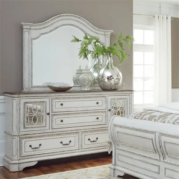 Liberty Furniture Industries Magnolia Manor 2 Mirrored Door 4 Drawer Dresser - Women's, White