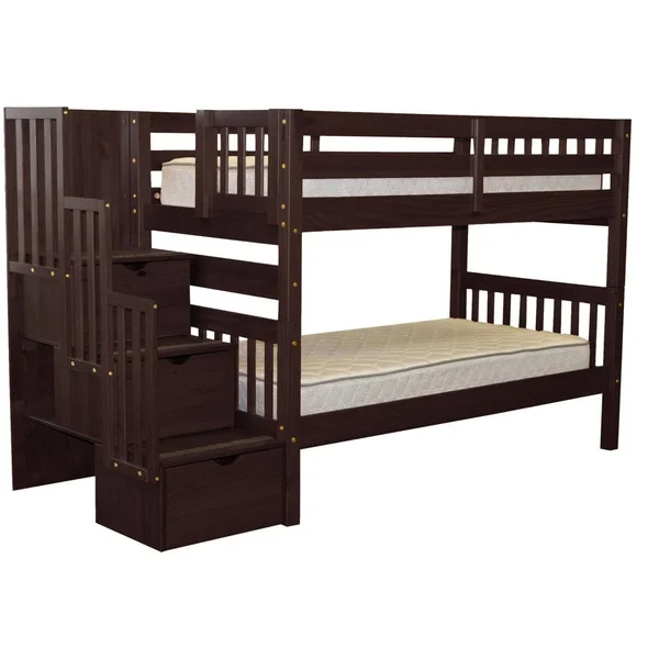 Bedz King Bunk Bed with Storage - Gray, Twin Over Twin
