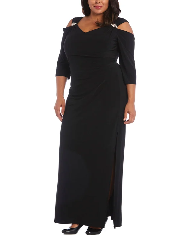 Ru0026M Richards Women's Plus Size Empire Waist Cold Shoulder with Sleeves Large Black - 18W